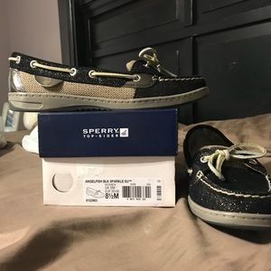 Black sparkle and tan Sperry boat shoes NWOT